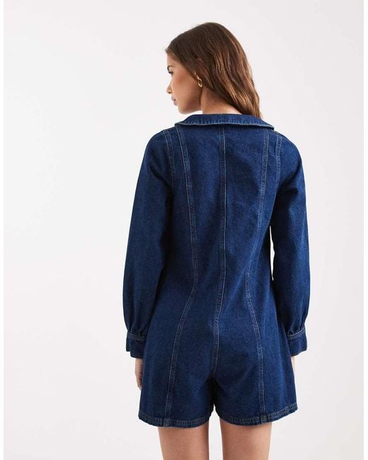 Miss Selfridge Blue Long Sleeve Sailor Playsuit