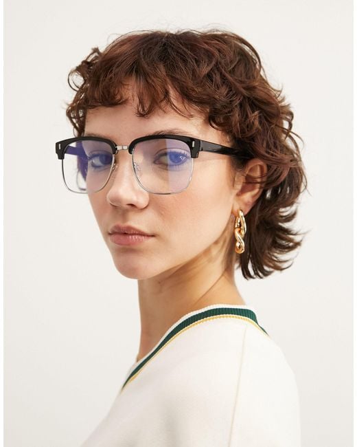 ASOS Brown Clear Lens Retro Glasses With Blue Light Lens