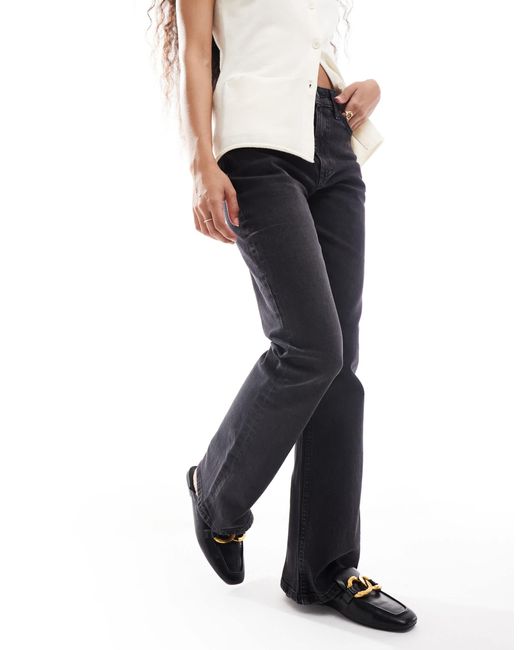 Asos design petite - jean évasé à taille mi-haute - délavé ASOS en coloris Blue