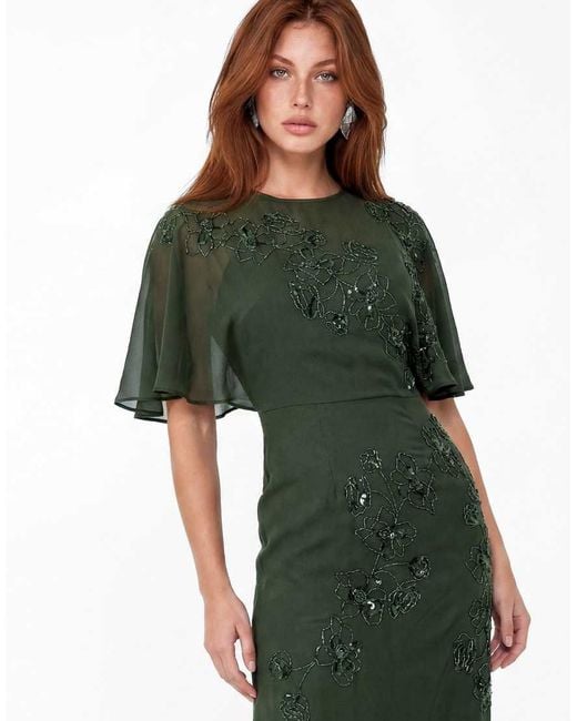 Maya Green Floral Embellished Angel Sleeve Maxi Dress