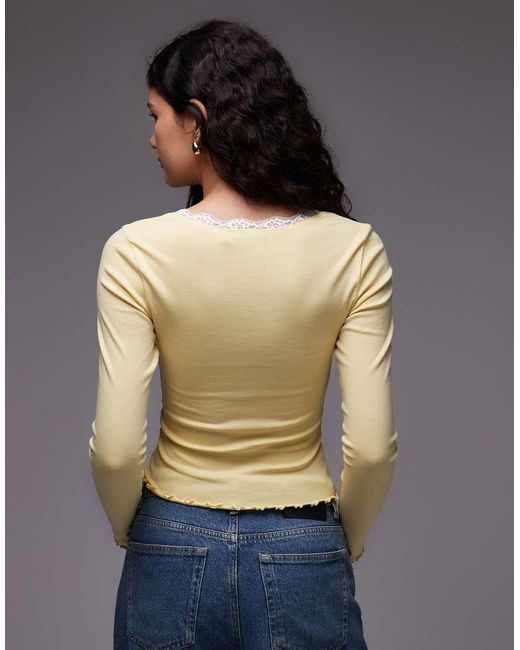 ASOS Blue Scoop Neck Long Sleeve Top With Contrast Lace