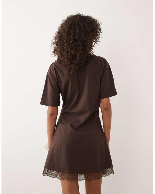 ASOS Brown Wrapped Waist Mini Dress With Lace Hem