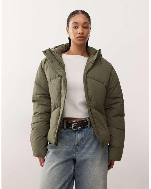 Noisy May Green Hooded Puffer Jacket