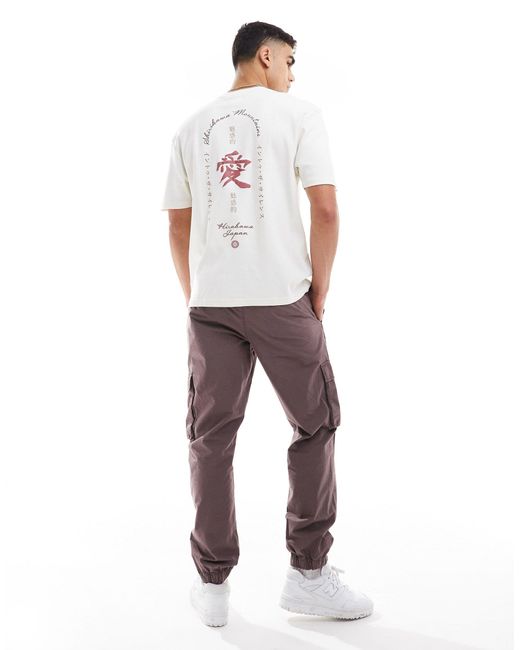 T-shirt a maniche corte écru con stampa di montagna giapponese di River Island in White da Uomo