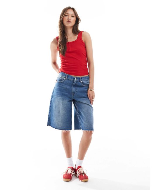 Brave Soul Red Button Down Square Neck Singlet