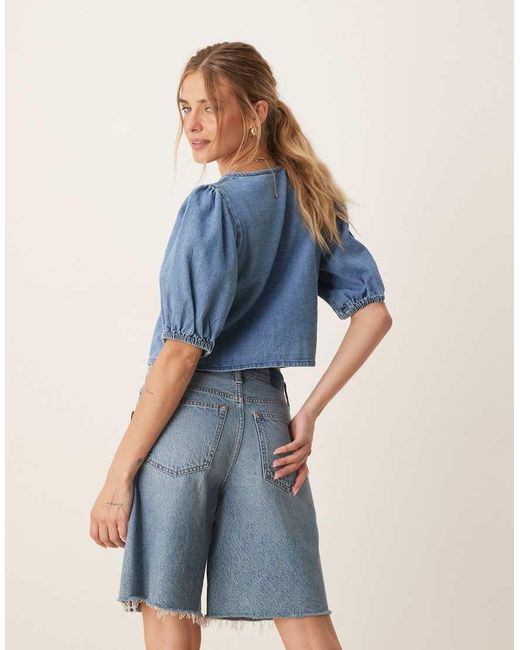 ASOS Blue Soft Denim Top With Tie Front Detail