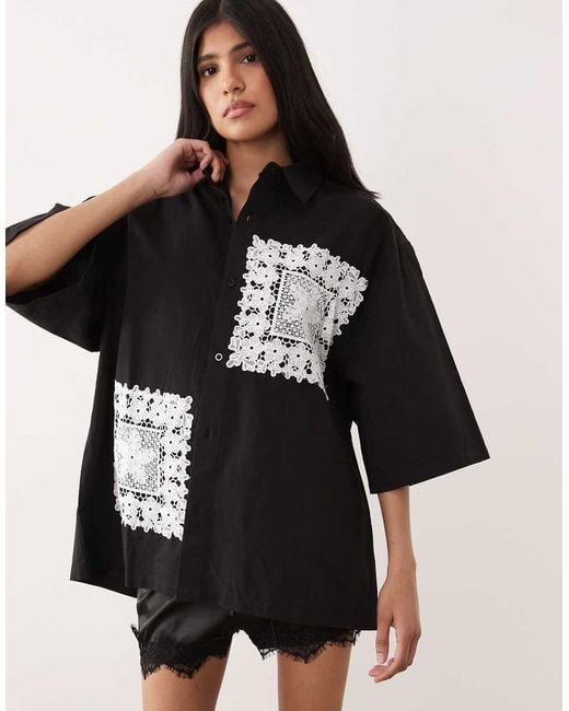 Sister Jane Natural Galene Crochet Trim Short Sleeve Shirt