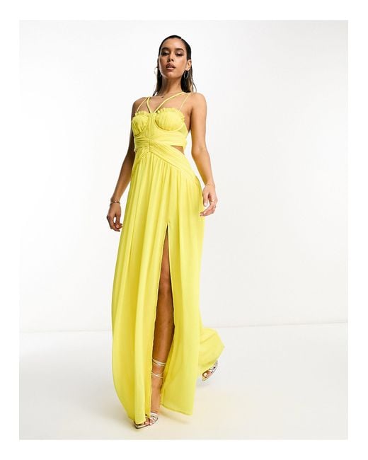 ASOS Yellow Ruched Bust Strappy Cut Out Maxi Skater Dress