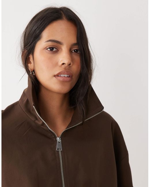 Mango Brown Funnel Neck Bomber Jacket