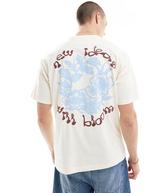 Pull&Bear White Botanical Backprinted T-shirt for men