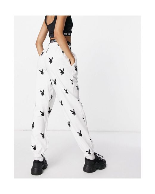 Missguided Playboy Co-ord Oversized jogger With Bunny Print in White | Lyst  Canada