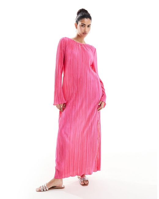 Pieces Pink Plisse Maxi Dress With Side Splits