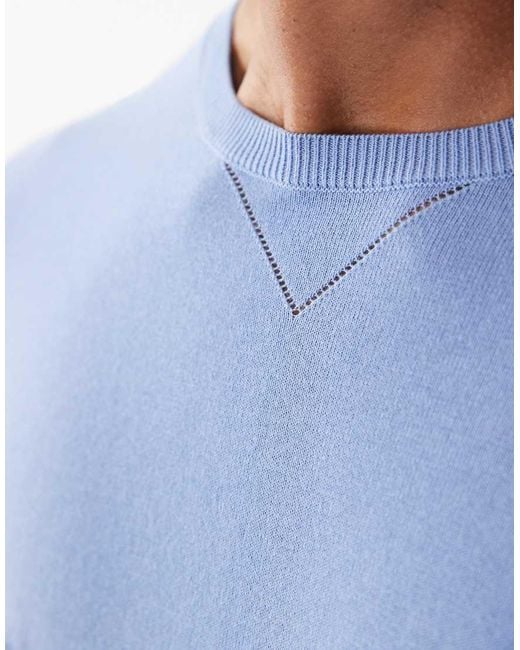 Mango Blue 100% Cotton Fine Knit Long Sleeve Sweater for men