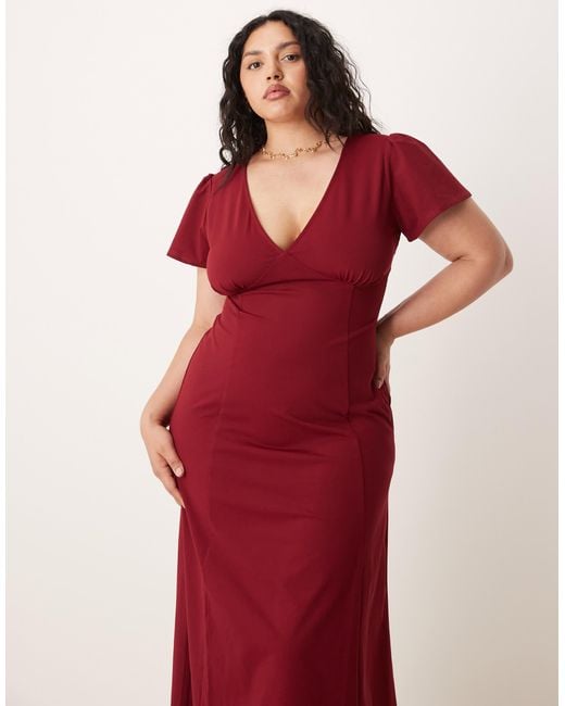 ASOS Women's Red Asos Design Curve Flutter Sleeve Open Back Midi Dress