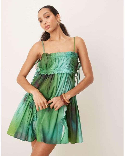 ASOS Green Babydoll Mini Dress With Ruffle Hem