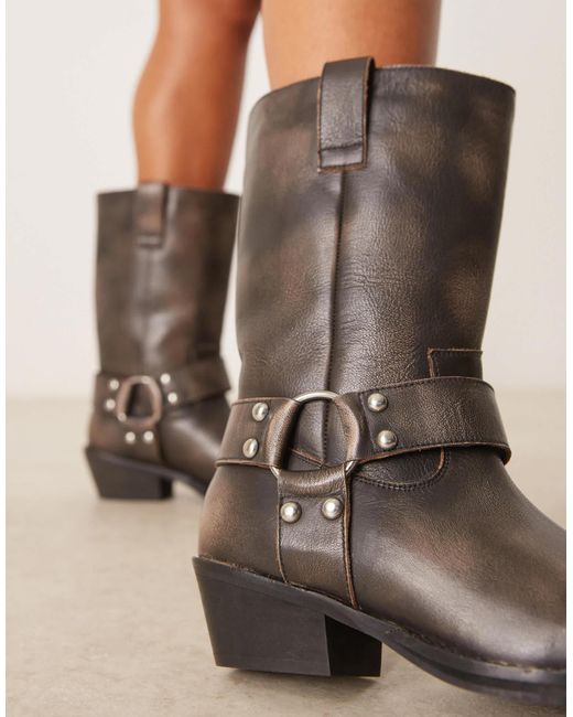 Cyrus - bottes montantes en cuir avec détail harnais - vieilli ASOS en coloris Natural