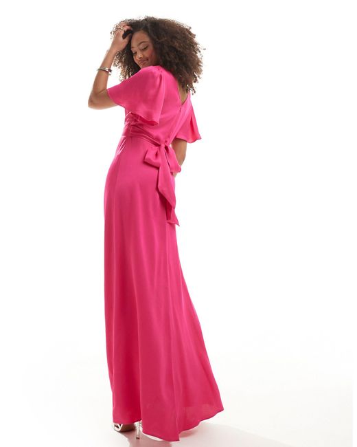 Maids To Measure Pink Bridesmaid Flutter Sleeve Maxi Dress