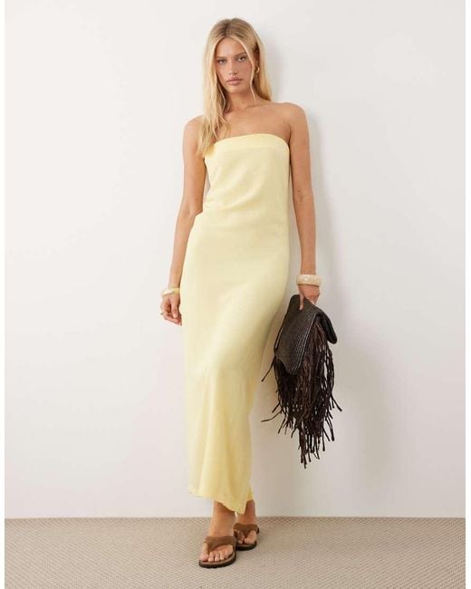 ASOS Natural Linen Blend Clean Column Maxi Dress