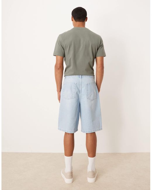 ASOS Natural Long Length Double Pleated Denim Jort for men