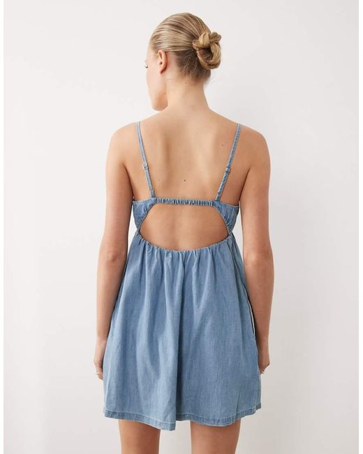 Abercrombie & Fitch Blue Strappy Flowy Mini Dress Skort With Built