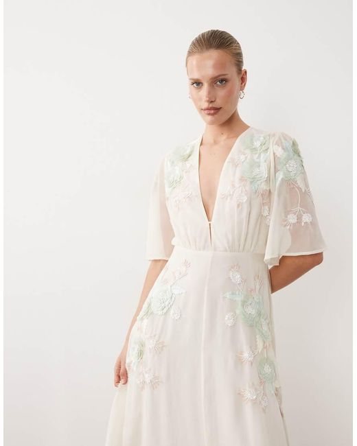 Hope & Ivy Natural Bridal V Neck Embellished Maxi Dress