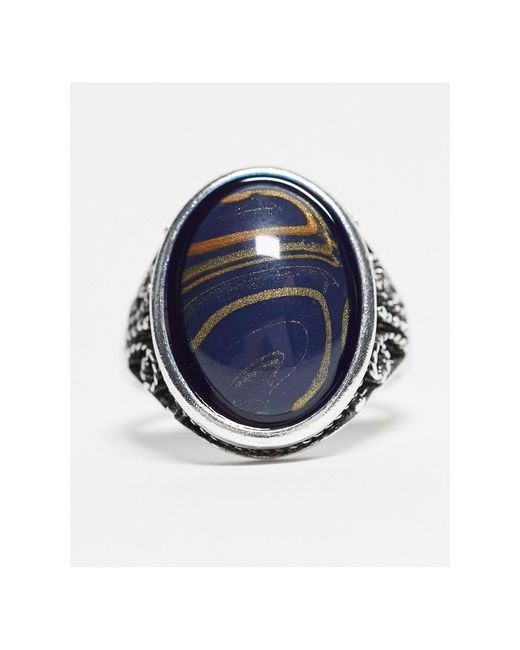 Reclaimed (vintage) White Unisex Ring With Blue Faux Stone