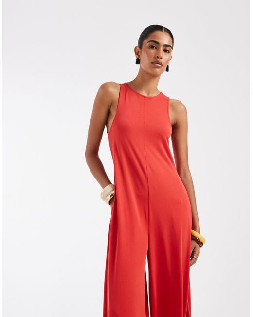 ASOS Red Modal Jumpsuit With Pockets