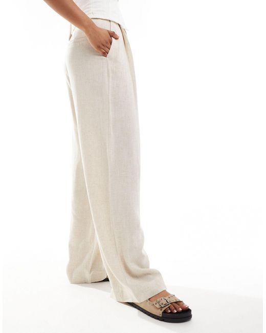 ASOS White Tailored Wide Leg Trouser With Pleat Detail With Linen