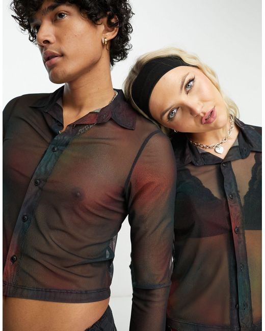 Unisex - chemise manches longues en tulle - noir Collusion en coloris Black
