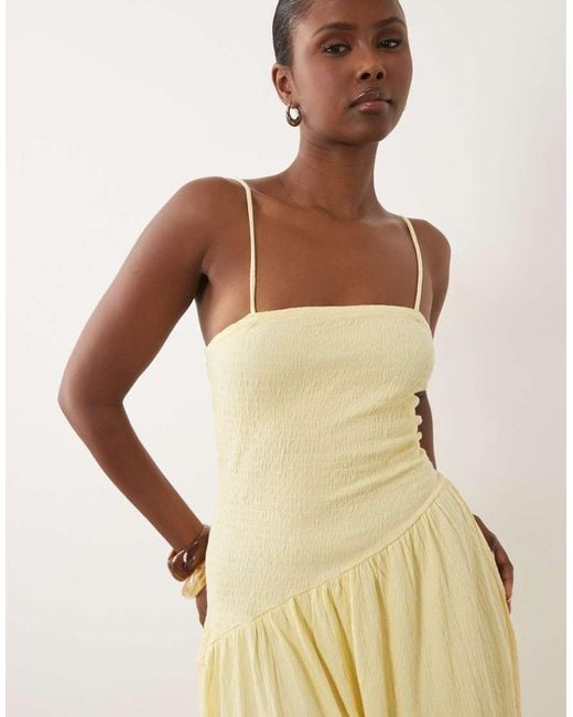 ASOS Natural Crinkle Cami Tie Back Midi Dress With Asym Waist