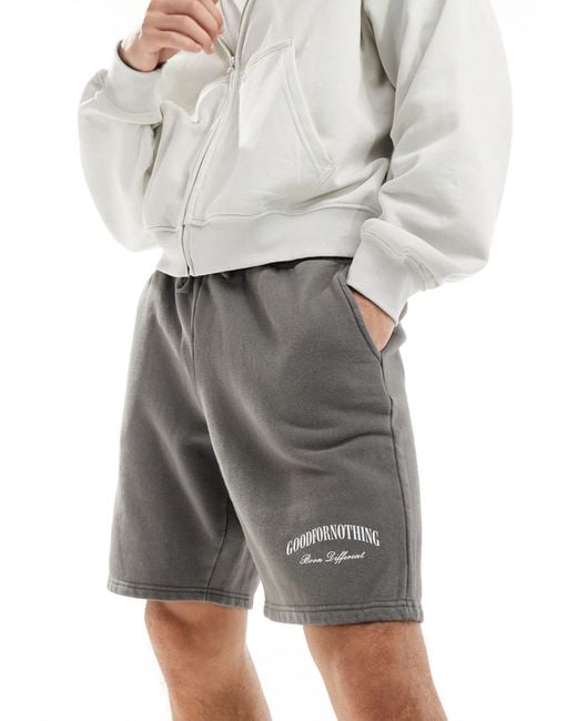 Good For Nothing Gray Logo Print Jersey Shorts for men