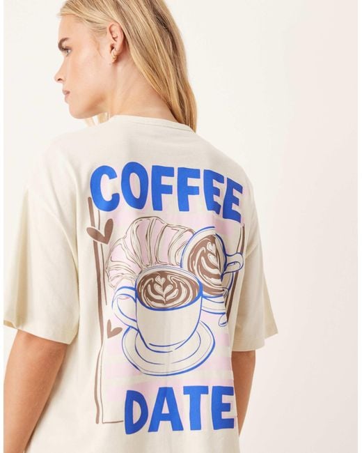 ASOS Blue Asos design petite – pyjama, bestehend aus oversize-t-shirt mit "coffee date"-grafikprint und hose mit weitem bein