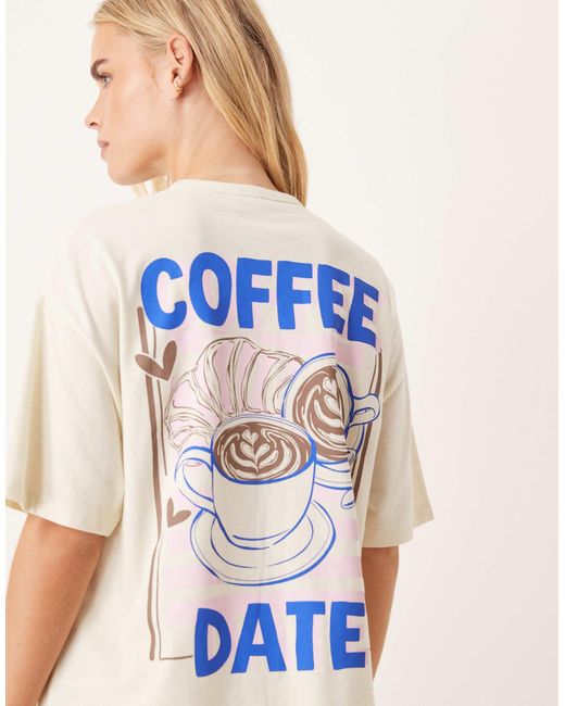 ASOS Blue Asos Design Petite Oversized Graphic Tee & Wide Leg Trouser Pyjama Set With Girly Coffee Print