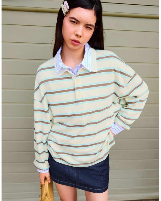 Bershka Gray Long Sleeve Polo Collar T-shirt