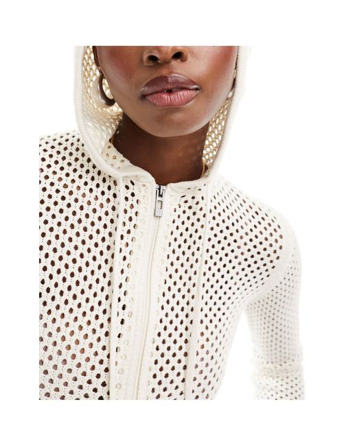 Collusion White Crochet Knitted Hoodie