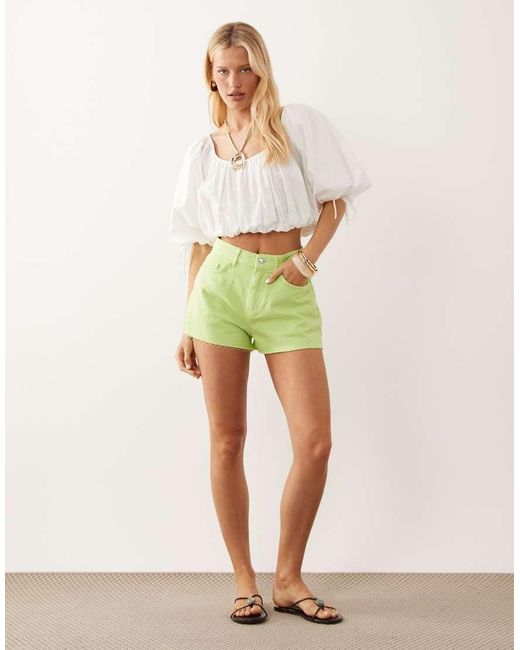 Miss Selfridge Green Heart Pocket Denim Mom Shorts