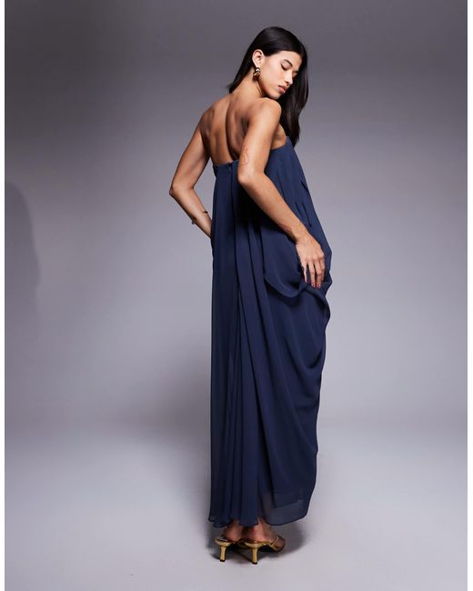 ASOS Blue Bandeau Draped Midaxi Dress