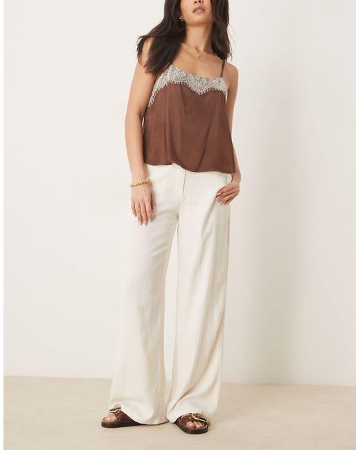 Pantalones Color Crema De Pernera Recta Holgada De Mezcla De Lino De -Blanco ASOS de color Natural