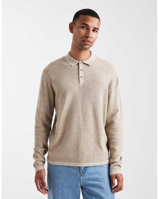 Jack & Jones Natural Knit Long Sleeve Polo Shirt for men