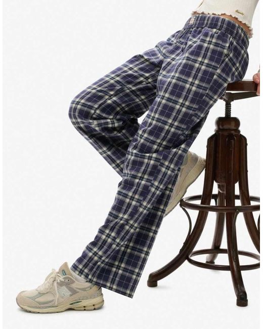 Superdry White Cotton Check Elastic Trousers