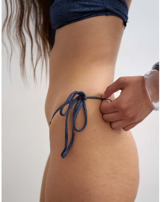 TOPSHOP Blue Hawaii Glitter Thong Bikini Bottom