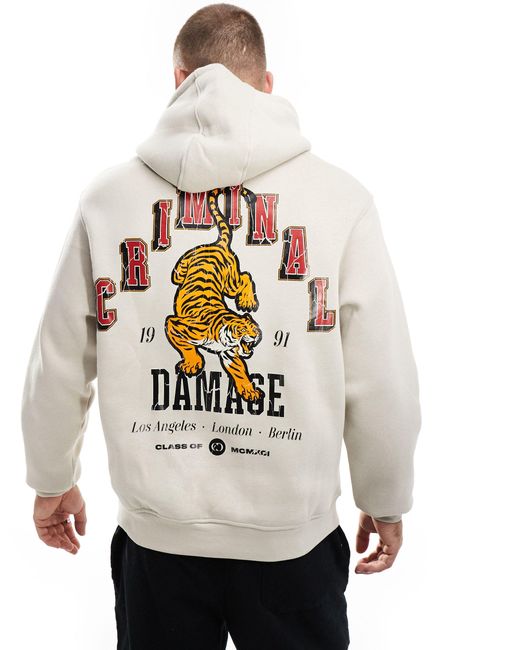 Criminal Damage Gray Hoodie With Graphic Print for men