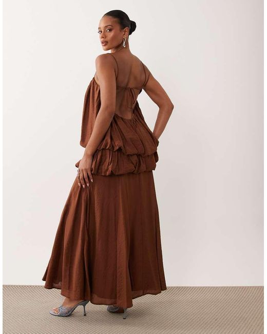 ASOS Brown Bubble Tiered Cami Strap Maxi Dress