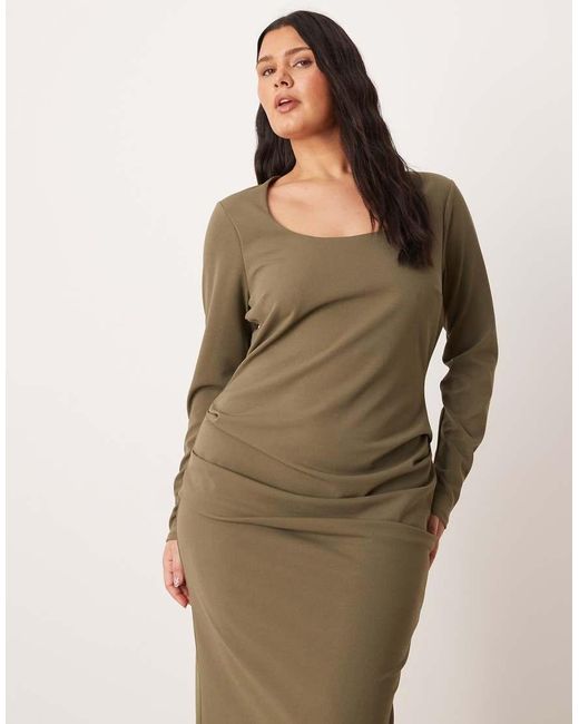 ASOS Green Asos Design Curve Long Sleeve Scoop Neck Midi Dress