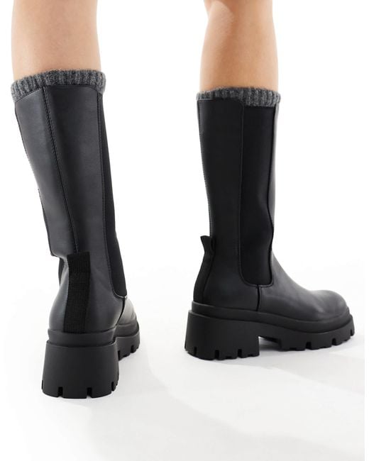 ONLY Black Faux Leather Chunky Boots