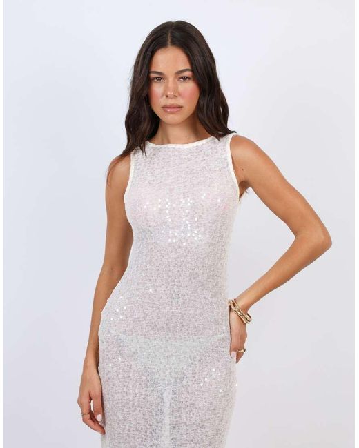 SIMMI White Sheer Sequin Beach Maxi Dress