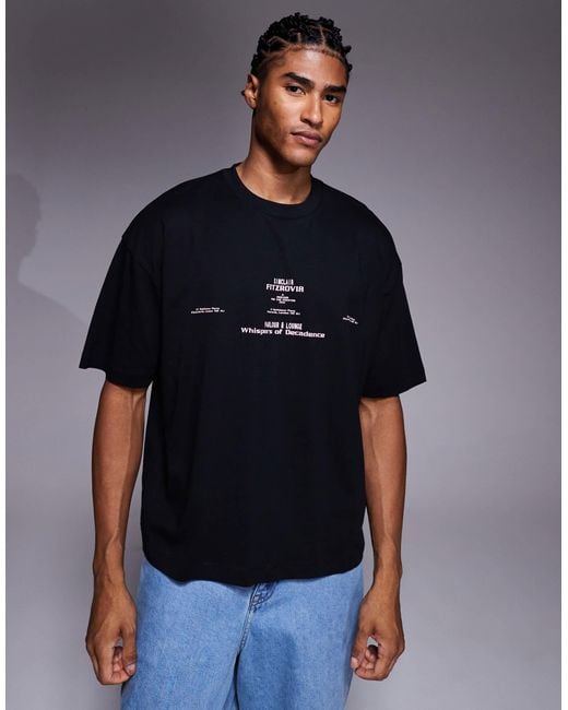 ASOS Black Boxy Oversized T-shirt With Text Graphic for men