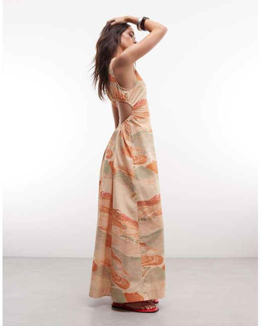ASOS Natural Cotton Linen Waisted Maxi Dress