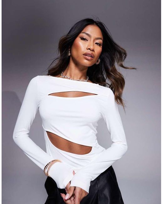 ASOS Gray Cut Out Polyamide Long Sleeve Top