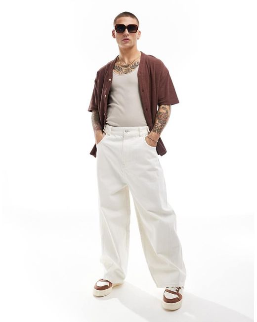 Bershka White Balloon Fit Trousers Seam Detail for men